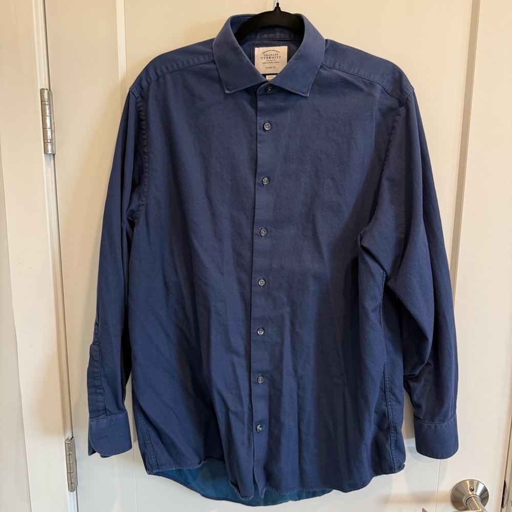 Charles Tyrwhitt Classic Fit Dress Shirt Men’s 16 Blue 100% Cotton Button Down